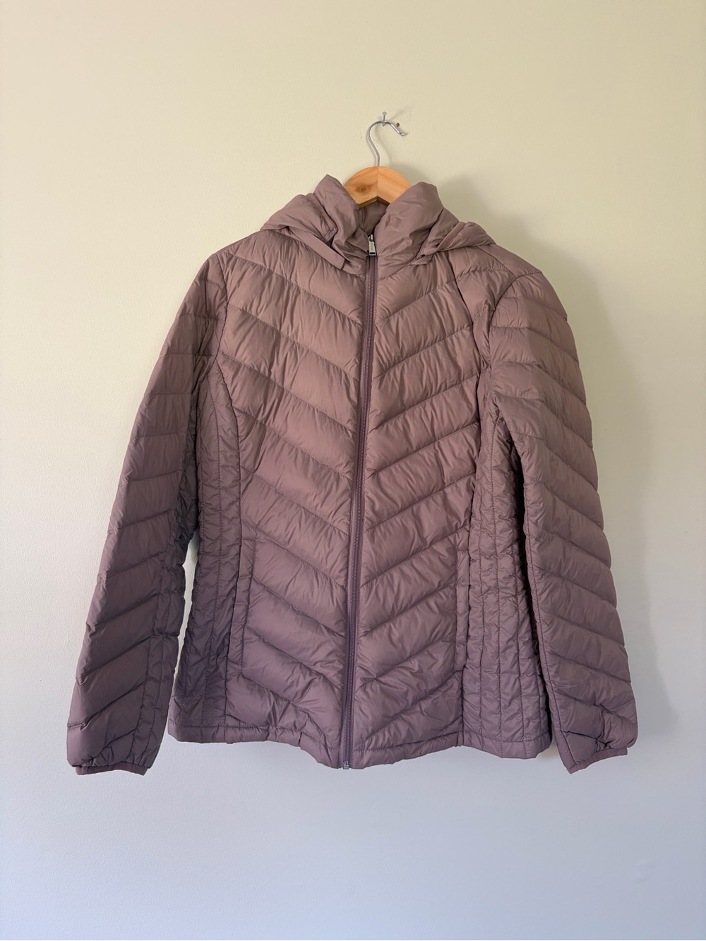 London Fog Quilted Hooded Puffer Jacket - Mauve